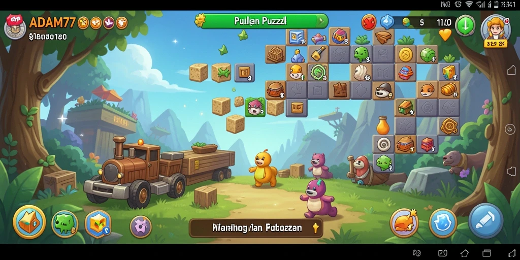 Screenshot gameplay utama ADAM77 menampilkan tantangan puzzle yang menarik.