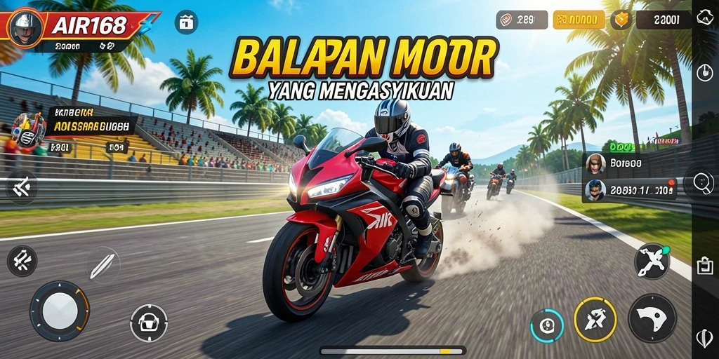Screenshot menunjukkan aksi balapan motor yang seru dan mendebarkan.
