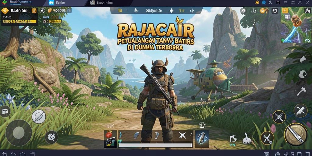 Screenshot gameplay Open World RAJACAIR dengan pemandangan yang menakjubkan.